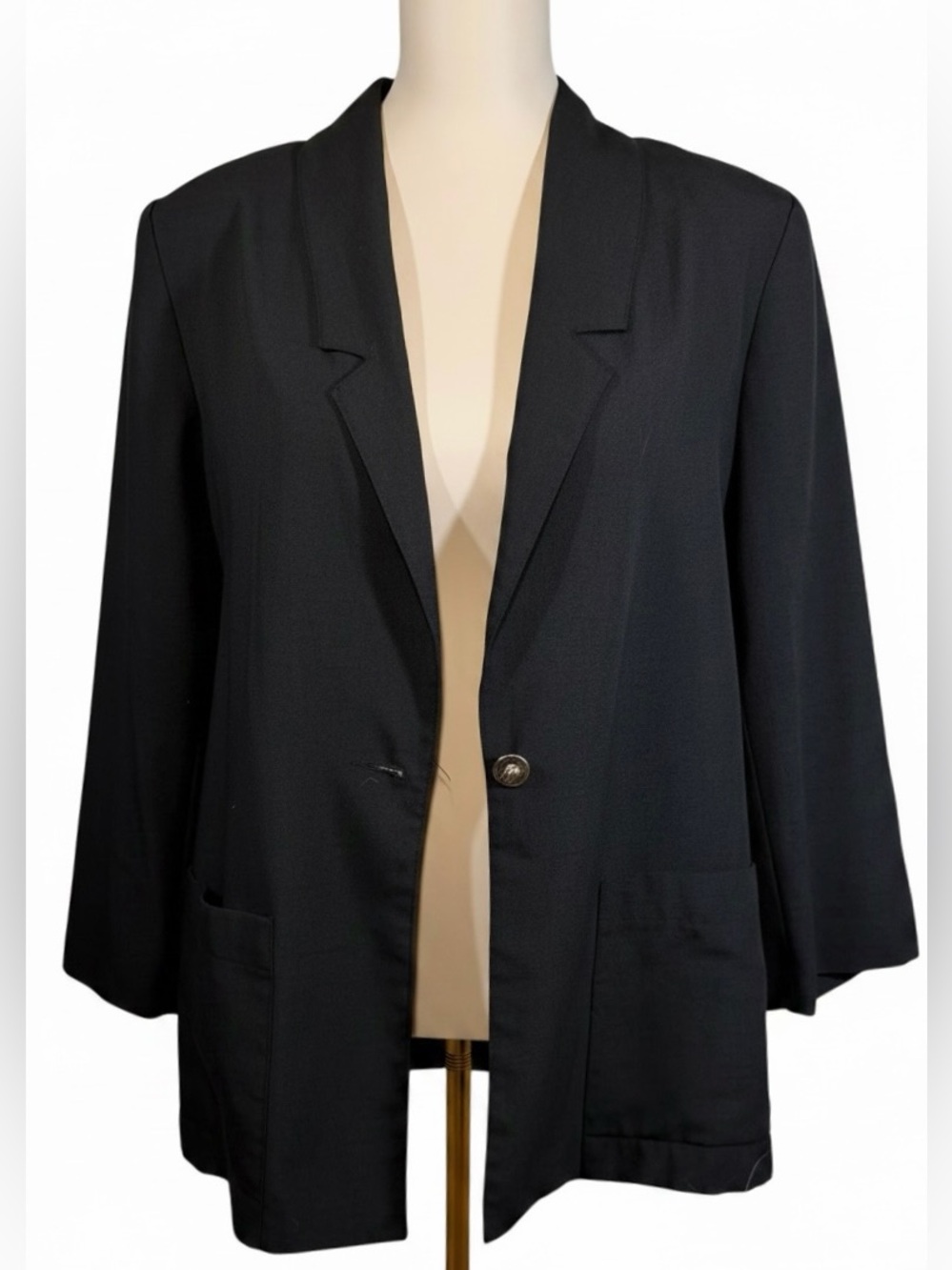 Vintage Sag Harbor Black Single Breasted Button Blazer Gold Button 8 Oversized - Picture 2 of 9